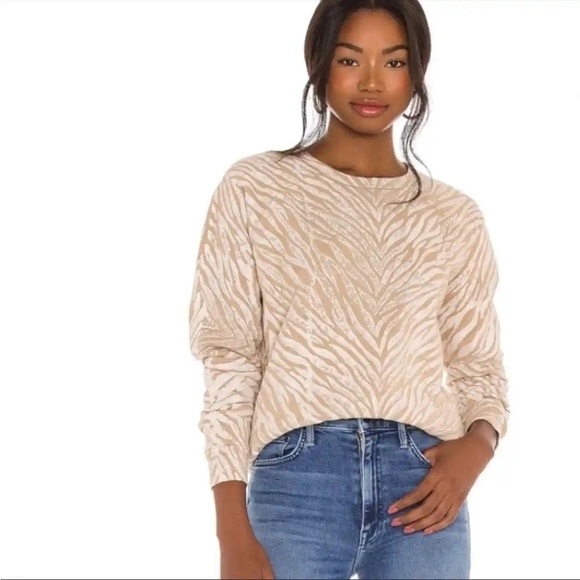 Mother The Hugger Crewneck Sweatshirt Tan/ White Stripes - Picture 1 of 8